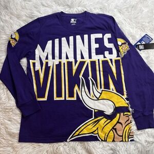 STARTER Minnesota Vikings Big Print Graphic Shirt Men's Large L Crew Neck New!